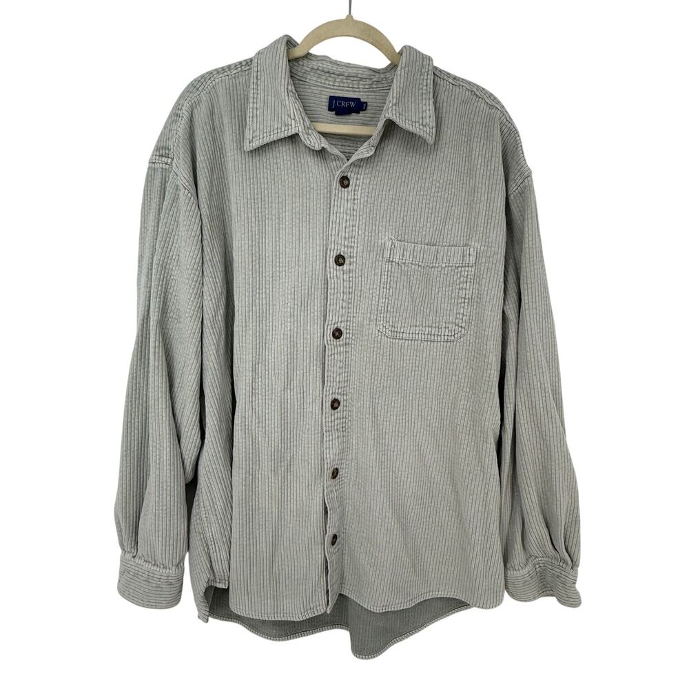 Vintage J.Crew Wide Wale Corduroy Shirt XXL Sage Green Gray Heavy Cotton 90s